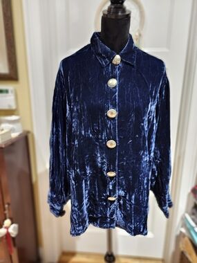 Double D Ranch Navy Crushed Velvet Button-Up Top with Concho Buttons
